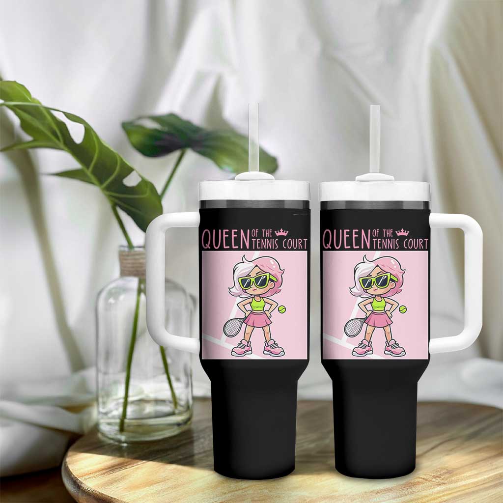 Queen Of The Court Tumbler With Handle Funny Tennis Player Gift For Women - Wonder Print Shop