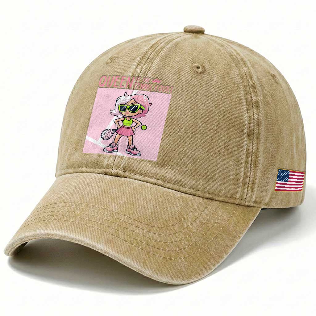 Queen Of The Court Washed Cotton Baseball Cap Funny Tennis Player Gift For Women