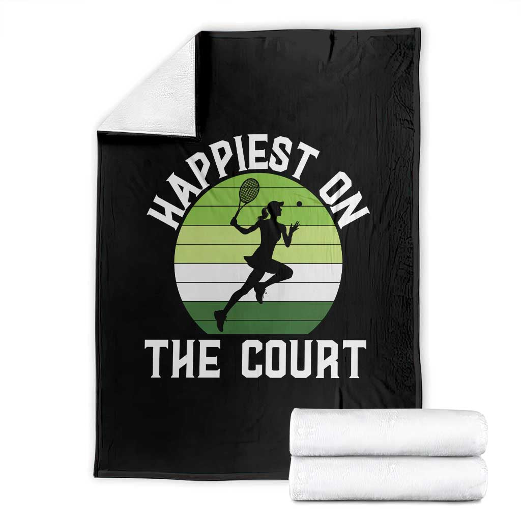 Happiest On The Court Throw Blanket Vintage Retro Tennis Girl Gift - Wonder Print Shop