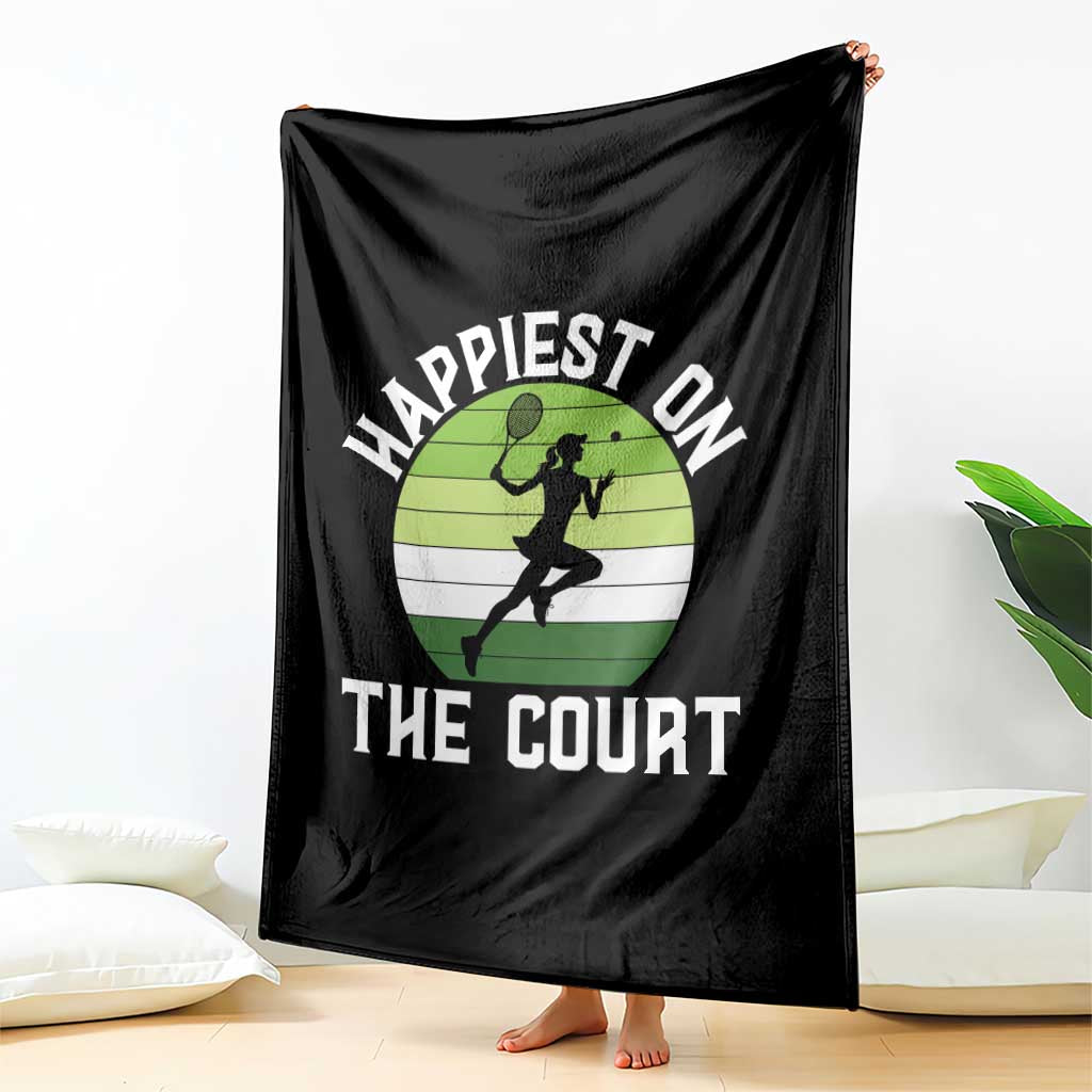 Happiest On The Court Throw Blanket Vintage Retro Tennis Girl Gift - Wonder Print Shop
