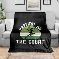 Happiest On The Court Throw Blanket Vintage Retro Tennis Girl Gift - Wonder Print Shop