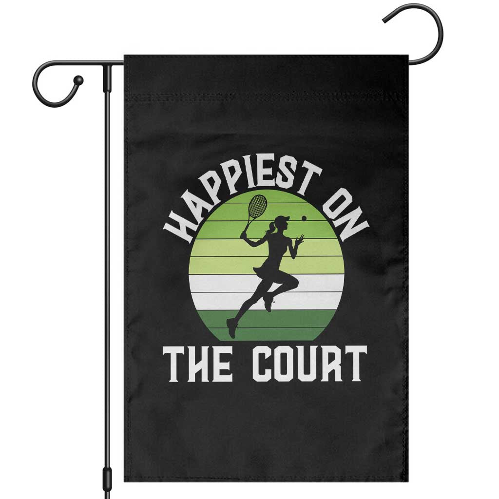 Happiest On The Court Garden Flag Vintage Retro Tennis Girl Gift - Wonder Print Shop