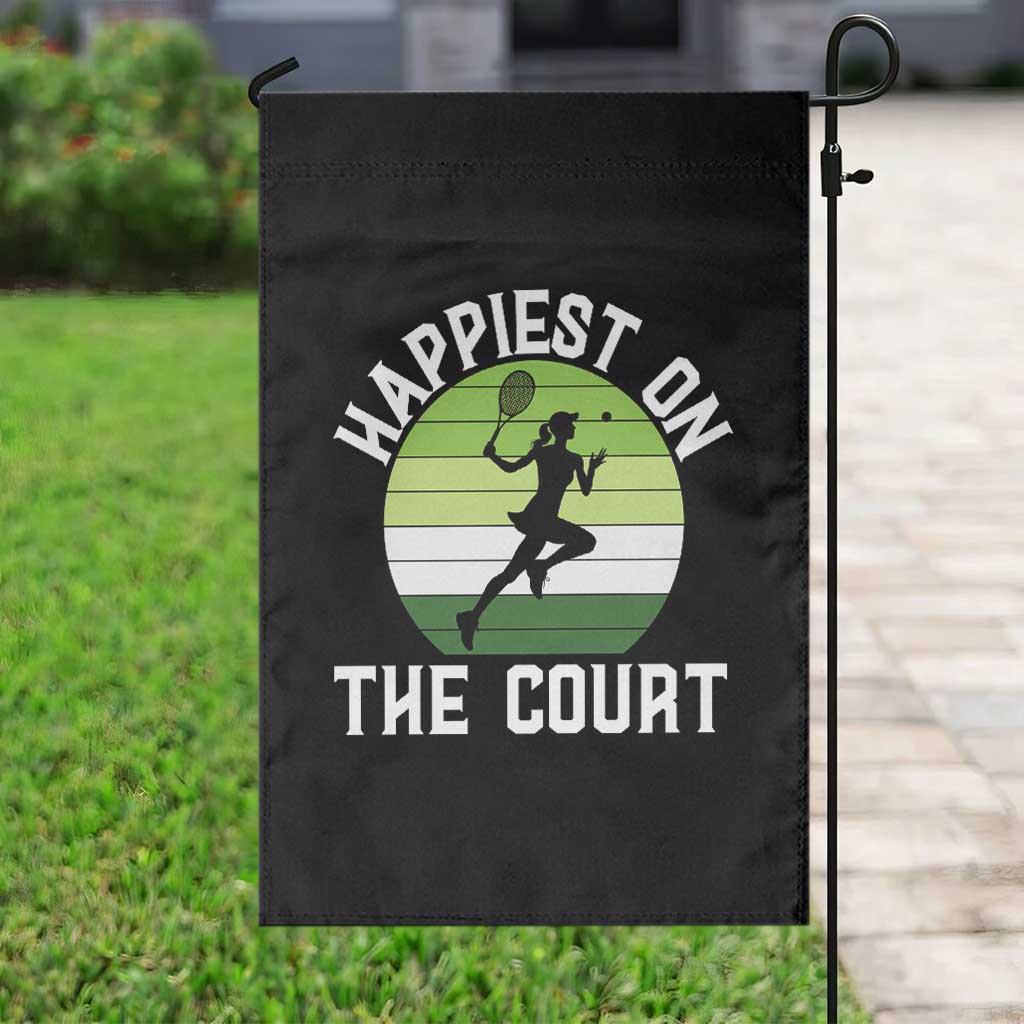 Happiest On The Court Garden Flag Vintage Retro Tennis Girl Gift - Wonder Print Shop