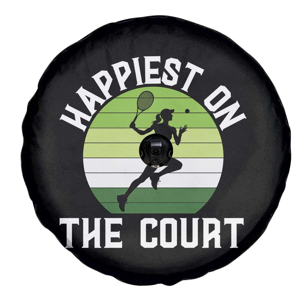 Happiest On The Court Spare Tire Cover Vintage Retro Tennis Girl Gift - Wonder Print Shop