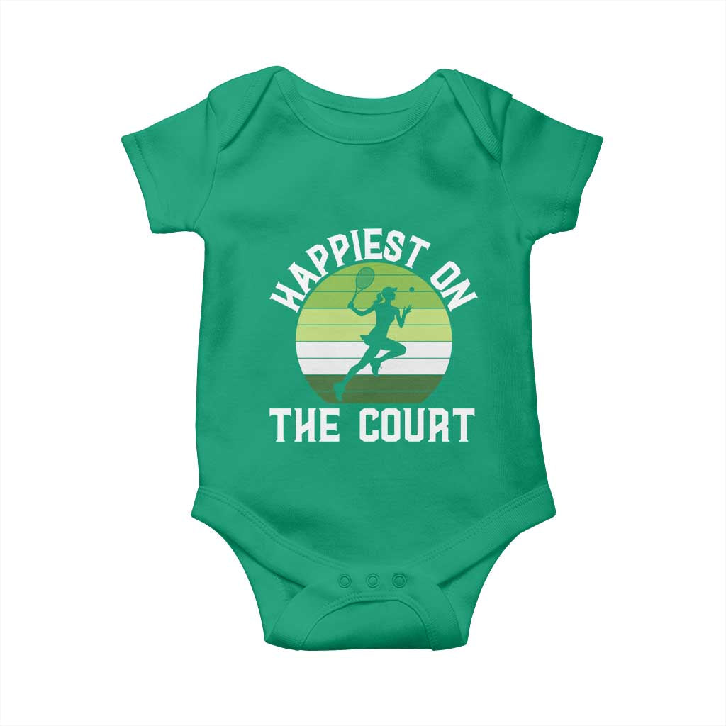 Happiest On The Court Baby Onesie Vintage Retro Tennis Girl Gift - Wonder Print Shop