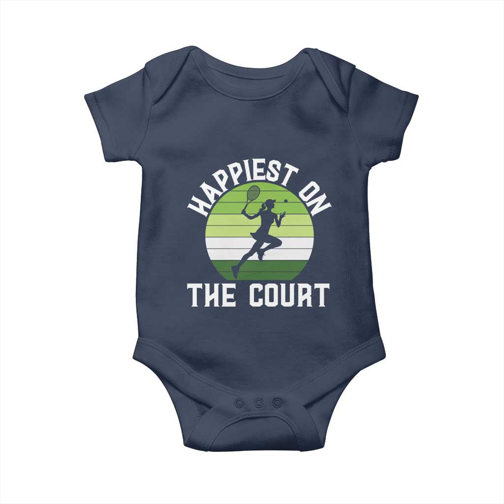 Happiest On The Court Baby Onesie Vintage Retro Tennis Girl Gift - Wonder Print Shop