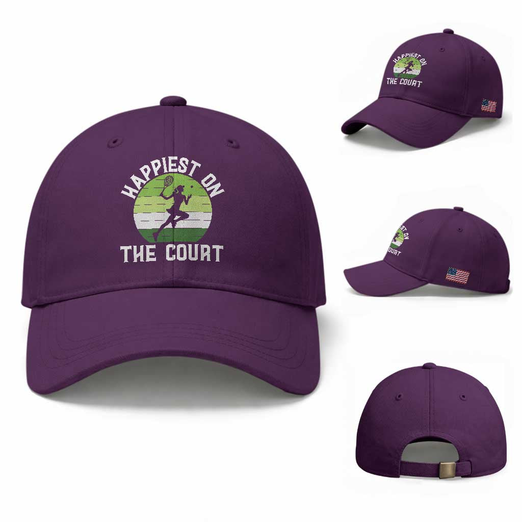 Happiest On The Court Baseball Cap Vintage Retro Tennis Girl Gift