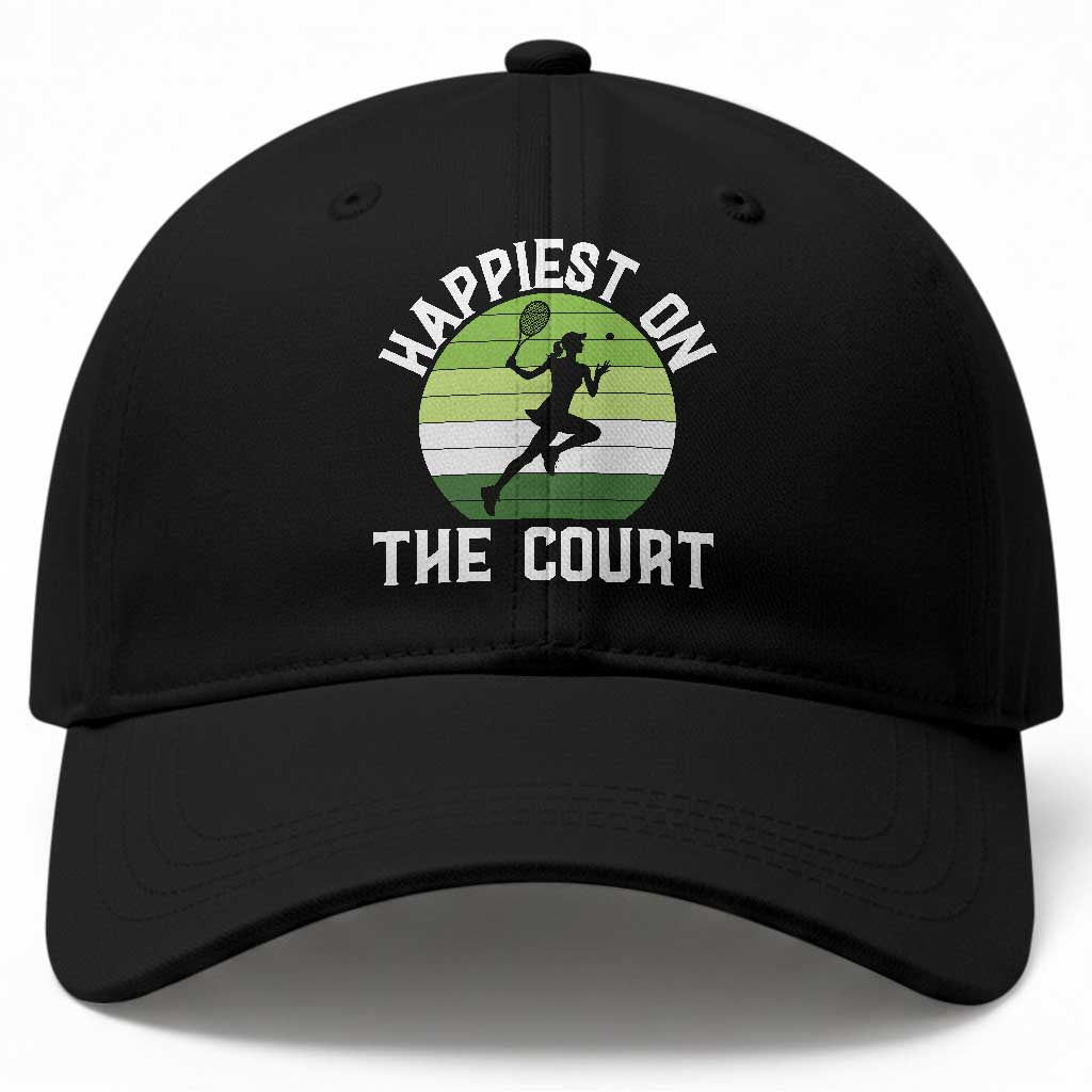 Happiest On The Court Baseball Cap Vintage Retro Tennis Girl Gift