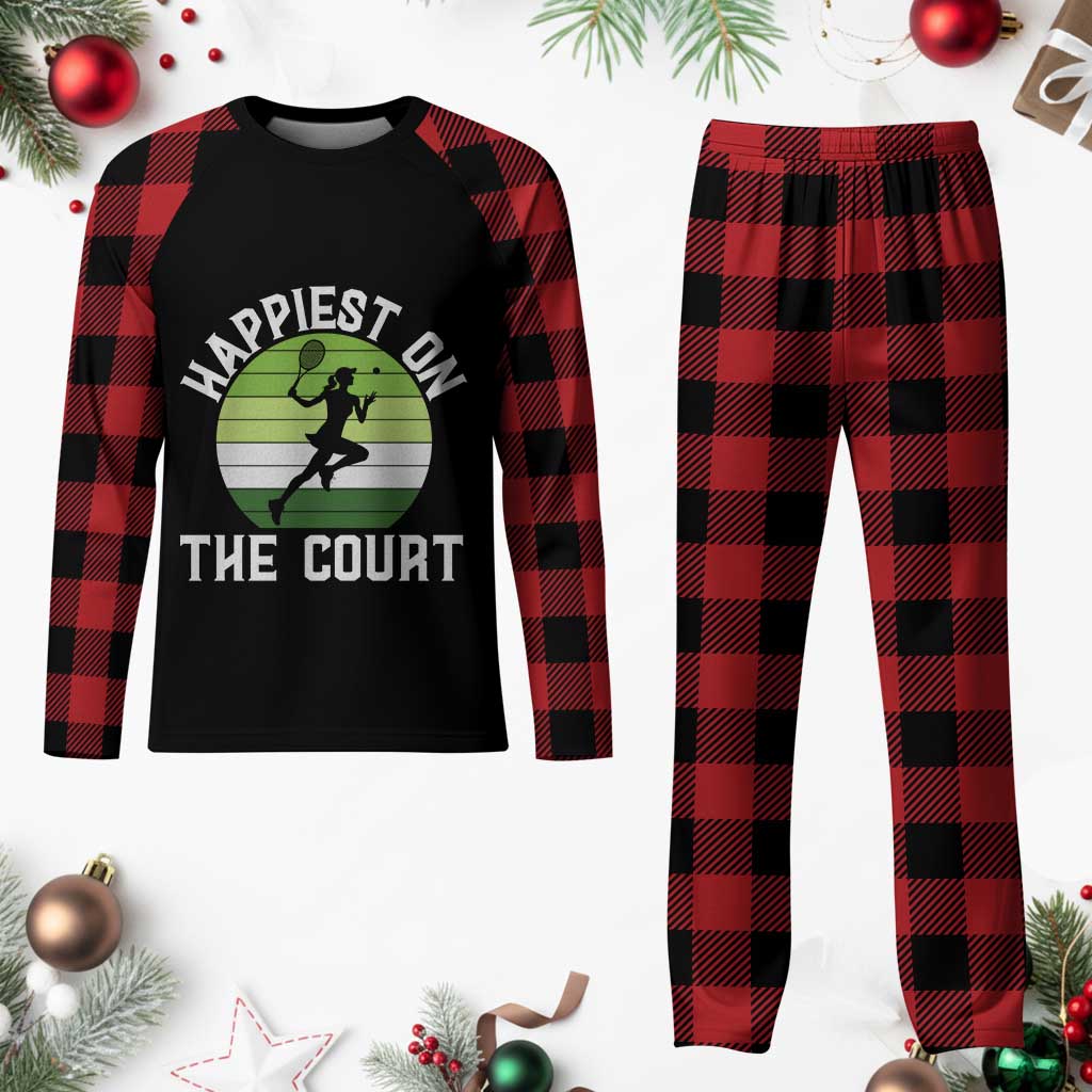 Happiest On The Court Plaid Pajama Set Vintage Retro Tennis Girl Gift - Wonder Print Shop