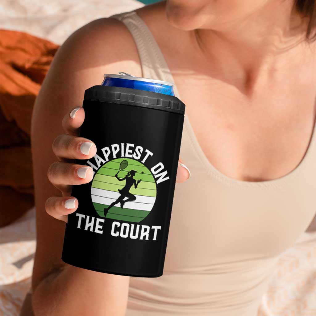 Happiest On The Court 4 in 1 Can Cooler Tumbler Vintage Retro Tennis Girl Gift - Wonder Print Shop