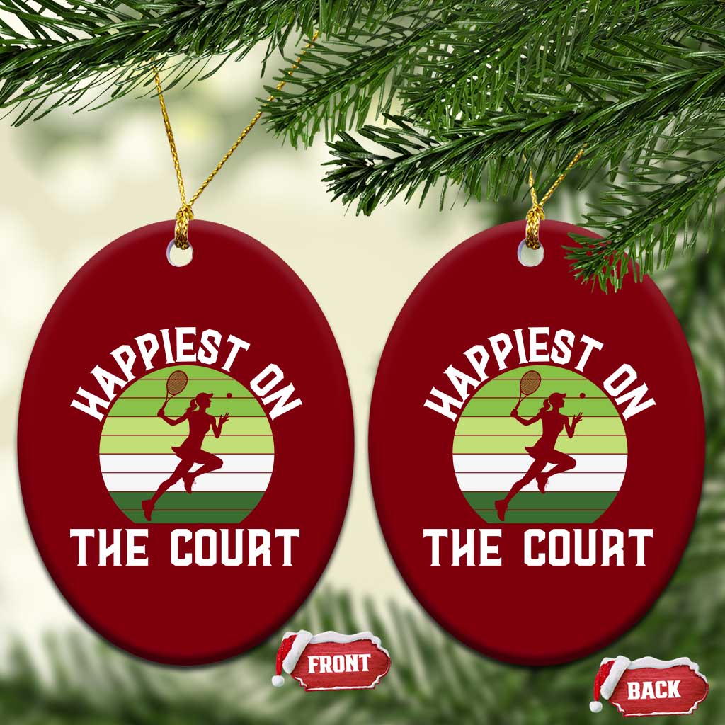Happiest On The Court Ceramic Ornament Vintage Retro Tennis Girl Gift - Wonder Print Shop