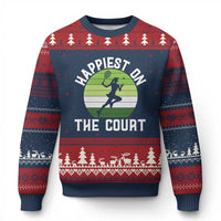Happiest On The Court Ugly Christmas Sweater Vintage Retro Tennis Girl Gift - Wonder Print Shop
