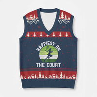 Happiest On The Court V-Neck Knit Sweater Vest Vintage Retro Tennis Girl Gift - Wonder Print Shop