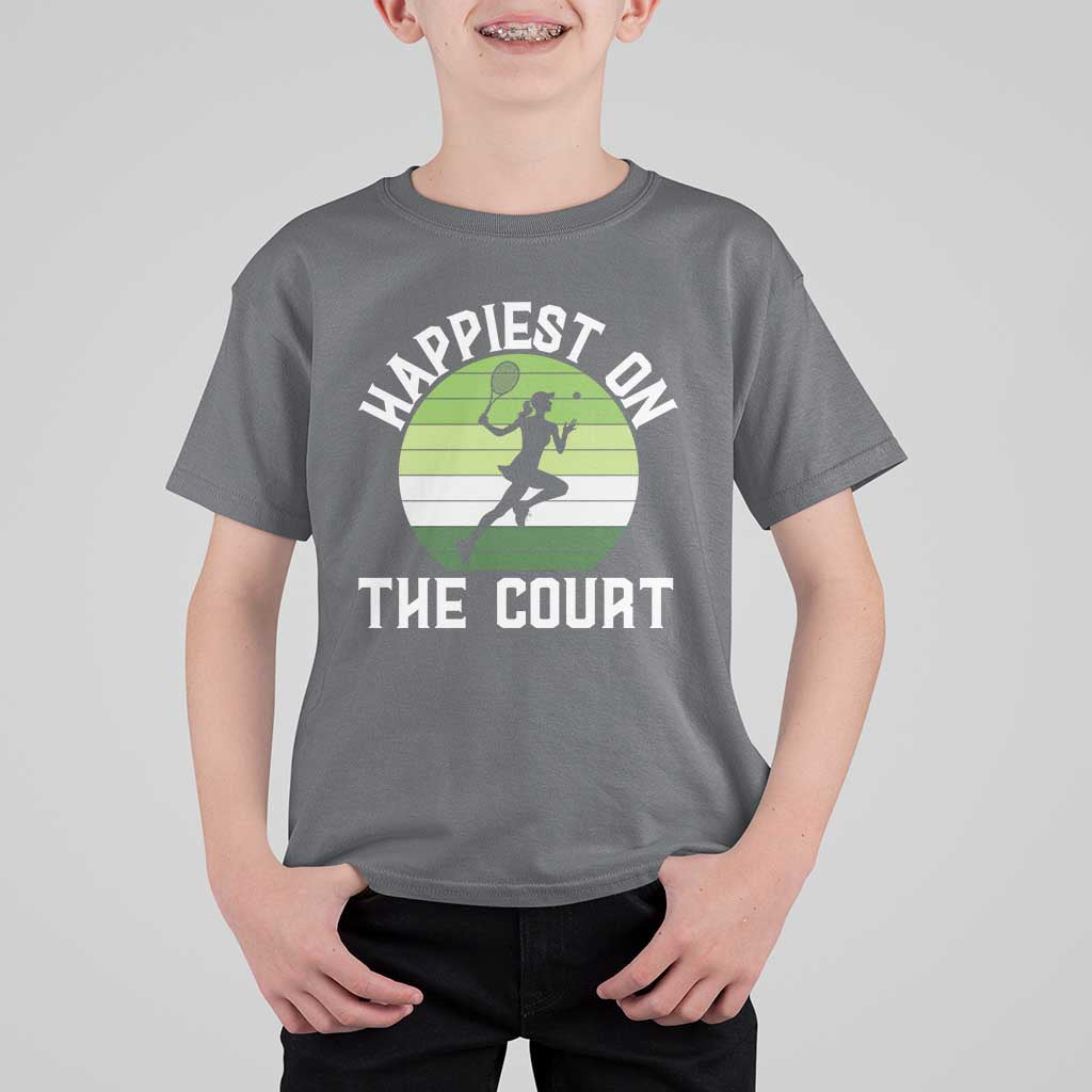 Happiest On The Court T Shirt For Kid Vintage Retro Tennis Girl Gift - Wonder Print Shop
