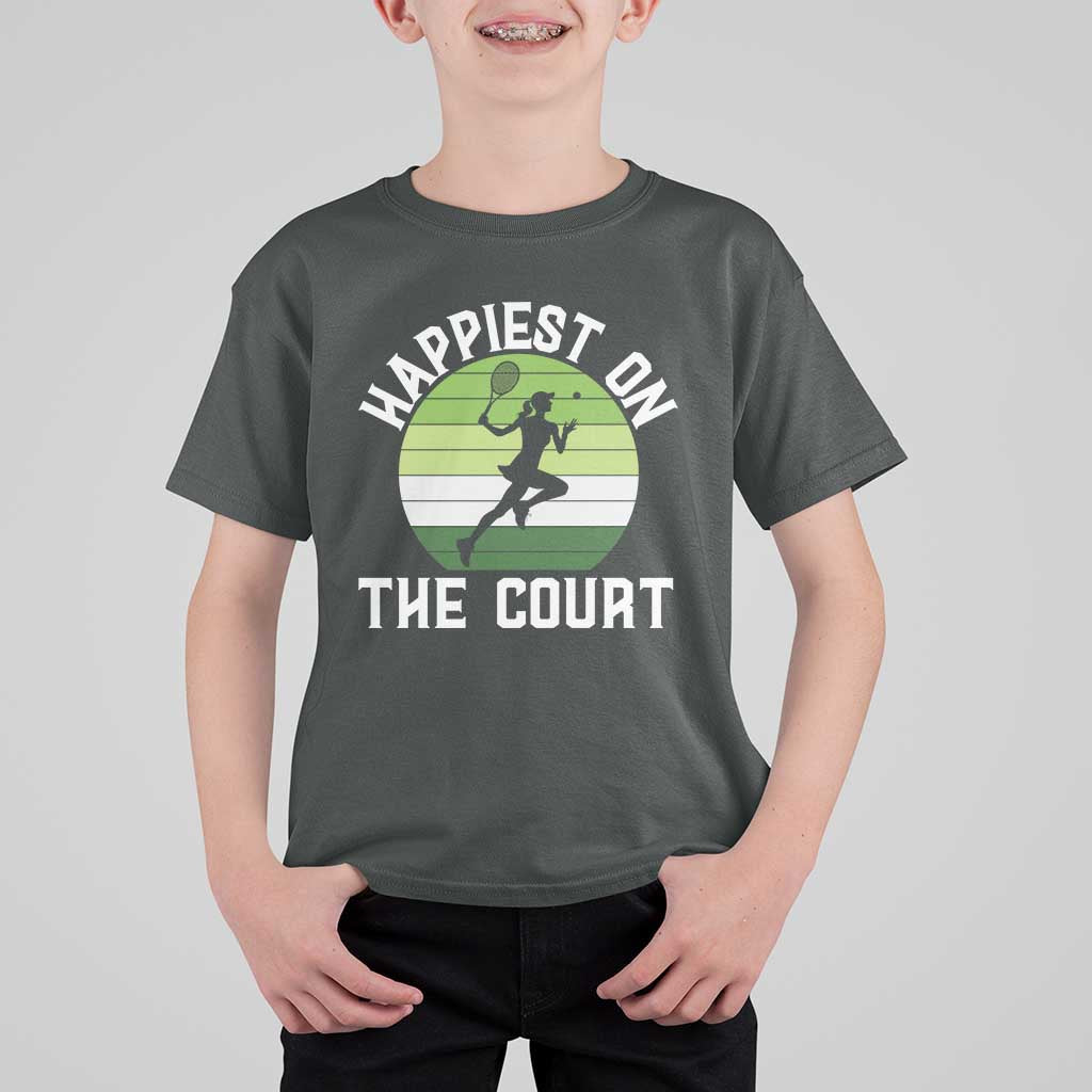 Happiest On The Court T Shirt For Kid Vintage Retro Tennis Girl Gift - Wonder Print Shop