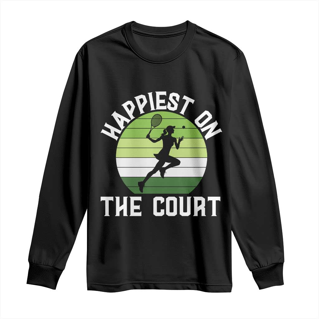 Happiest On The Court Long Sleeve Shirt Vintage Retro Tennis Girl Gift - Wonder Print Shop