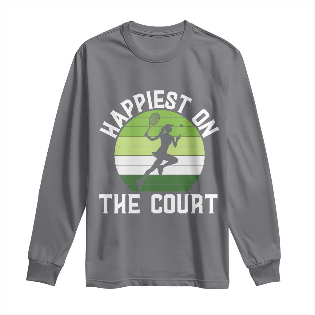 Happiest On The Court Long Sleeve Shirt Vintage Retro Tennis Girl Gift - Wonder Print Shop