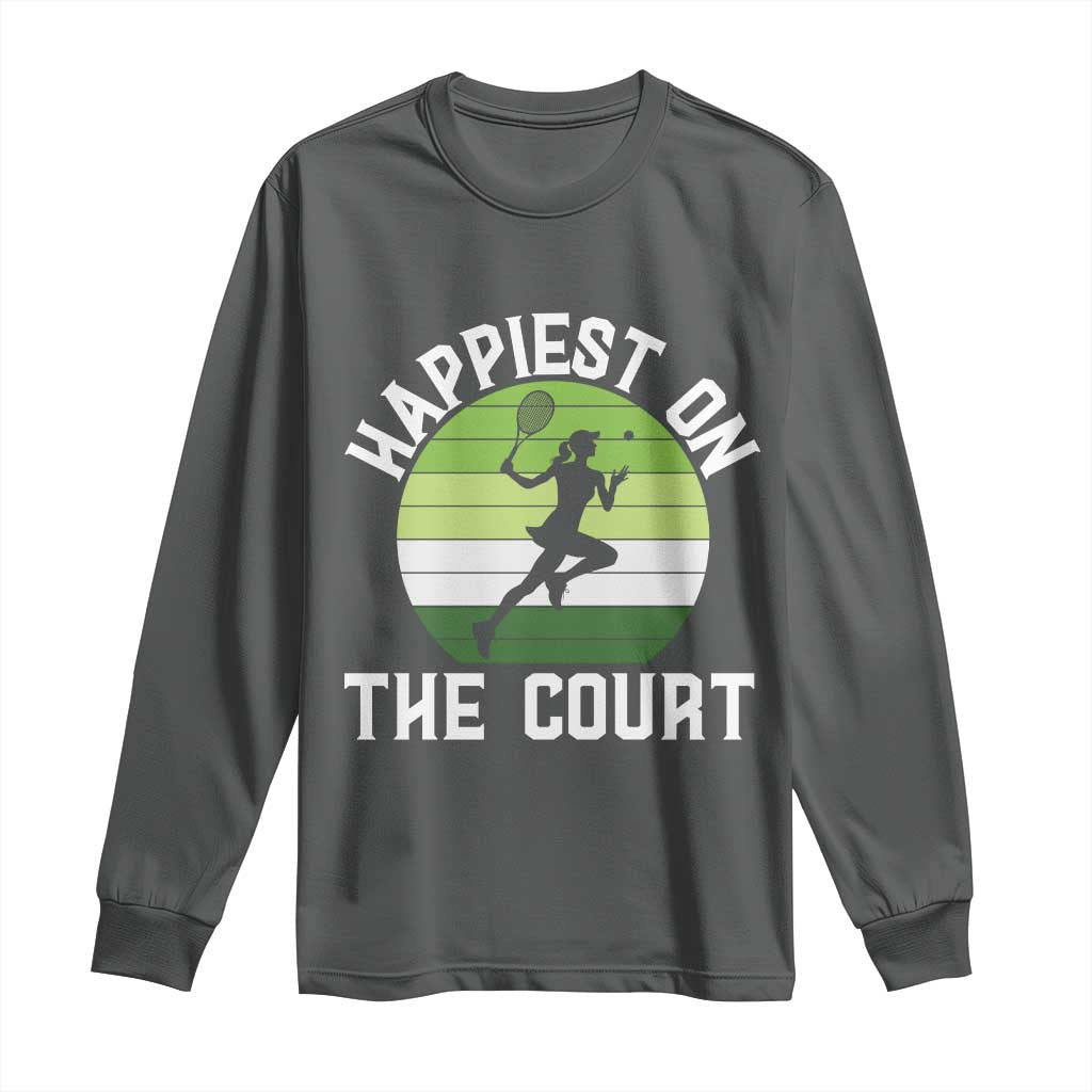 Happiest On The Court Long Sleeve Shirt Vintage Retro Tennis Girl Gift - Wonder Print Shop