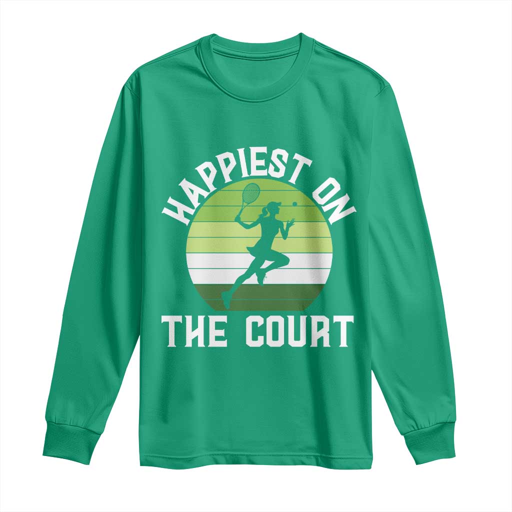 Happiest On The Court Long Sleeve Shirt Vintage Retro Tennis Girl Gift - Wonder Print Shop