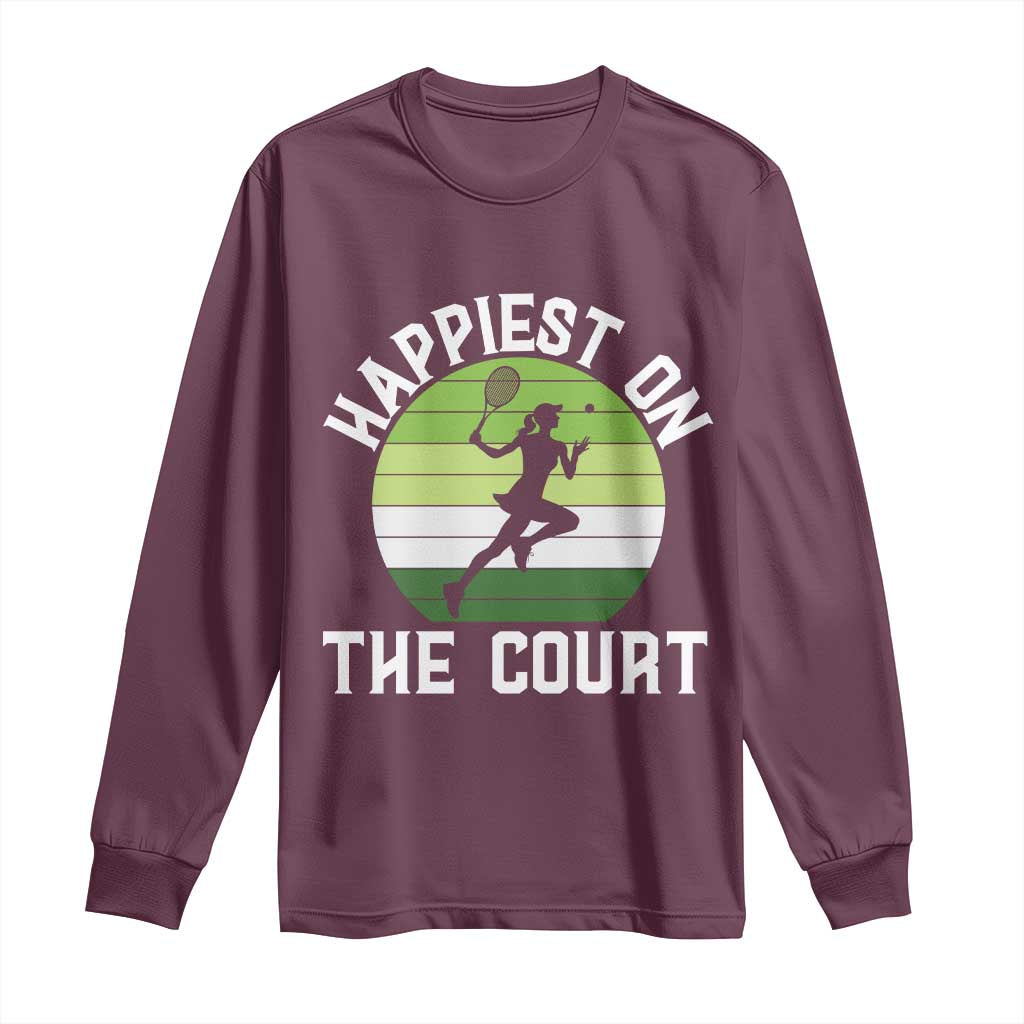 Happiest On The Court Long Sleeve Shirt Vintage Retro Tennis Girl Gift - Wonder Print Shop