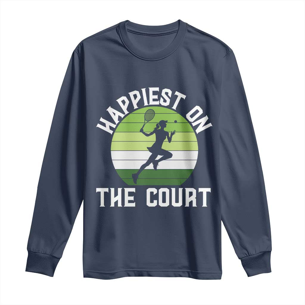 Happiest On The Court Long Sleeve Shirt Vintage Retro Tennis Girl Gift - Wonder Print Shop