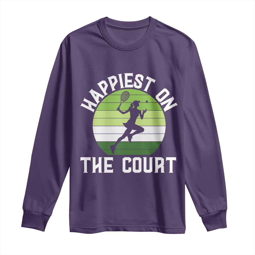Happiest On The Court Long Sleeve Shirt Vintage Retro Tennis Girl Gift - Wonder Print Shop