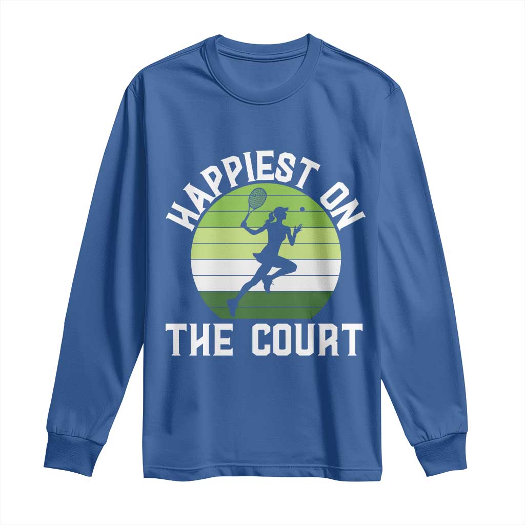 Happiest On The Court Long Sleeve Shirt Vintage Retro Tennis Girl Gift - Wonder Print Shop