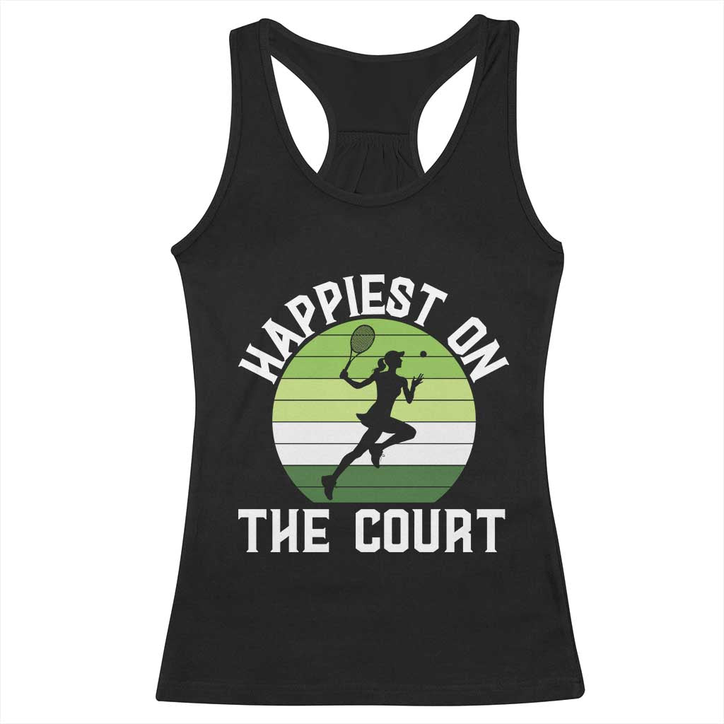 Happiest On The Court Racerback Tank Top Vintage Retro Tennis Girl Gift - Wonder Print Shop