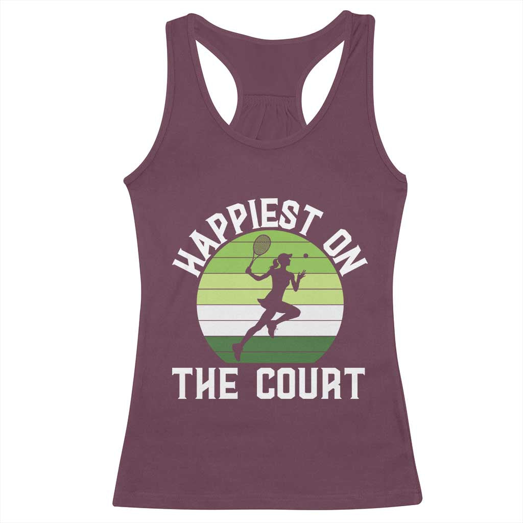 Happiest On The Court Racerback Tank Top Vintage Retro Tennis Girl Gift - Wonder Print Shop