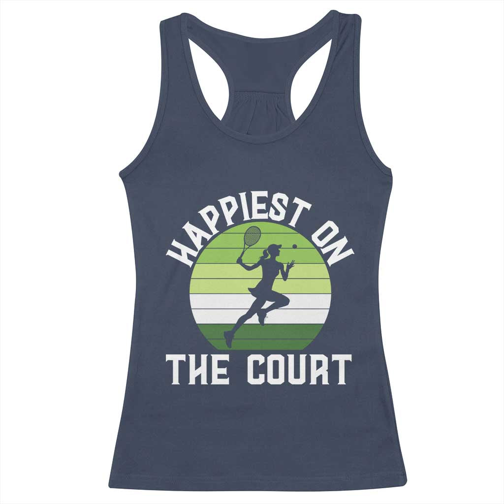 Happiest On The Court Racerback Tank Top Vintage Retro Tennis Girl Gift - Wonder Print Shop