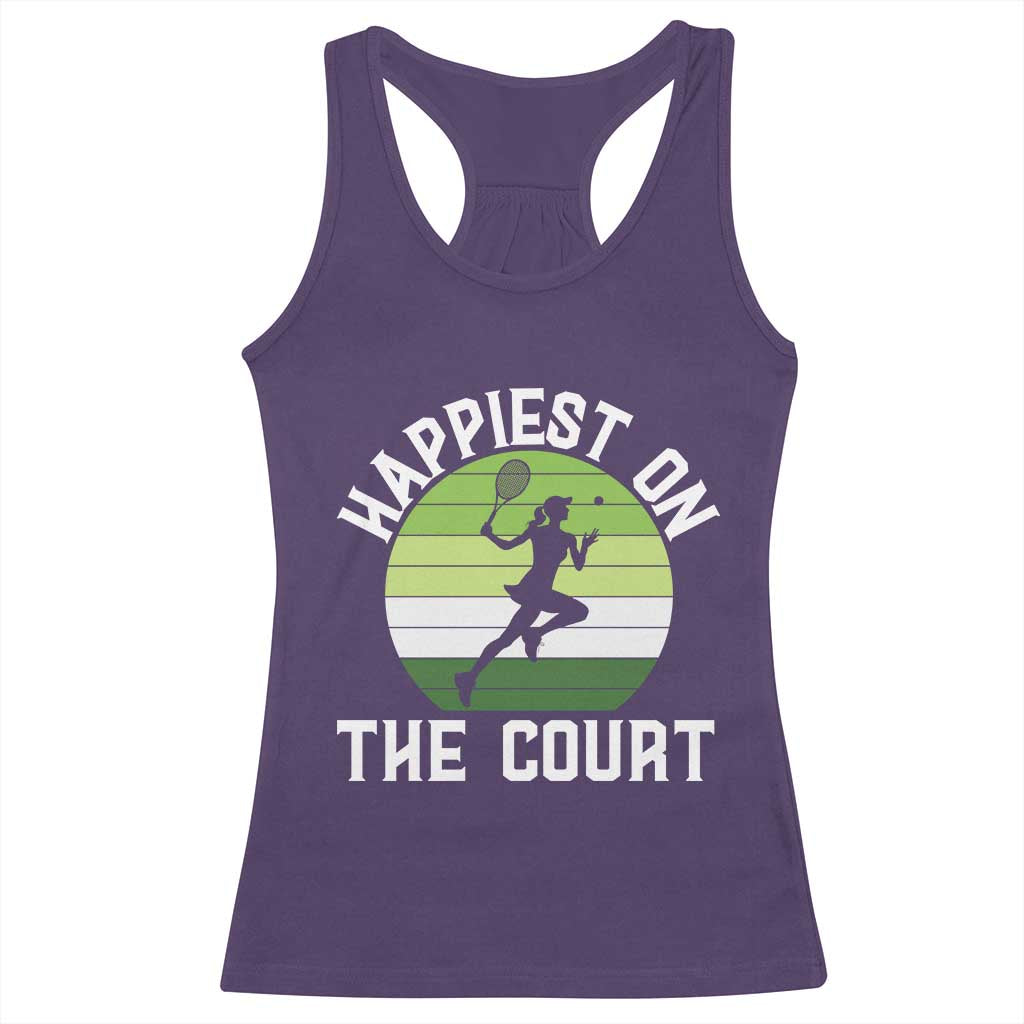 Happiest On The Court Racerback Tank Top Vintage Retro Tennis Girl Gift - Wonder Print Shop