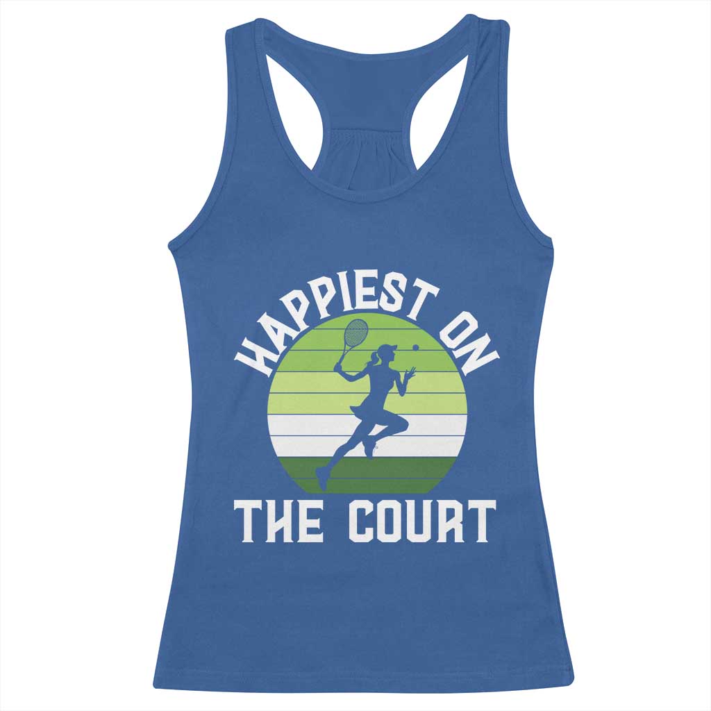 Happiest On The Court Racerback Tank Top Vintage Retro Tennis Girl Gift - Wonder Print Shop