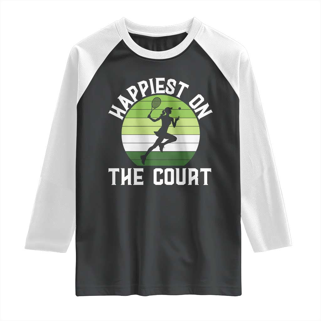 Happiest On The Court Raglan Shirt Vintage Retro Tennis Girl Gift - Wonder Print Shop