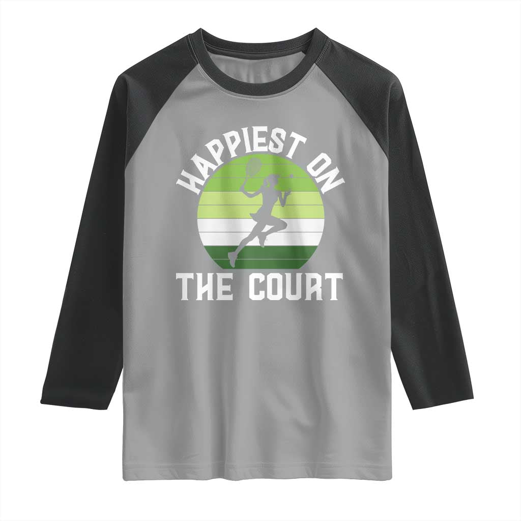 Happiest On The Court Raglan Shirt Vintage Retro Tennis Girl Gift - Wonder Print Shop