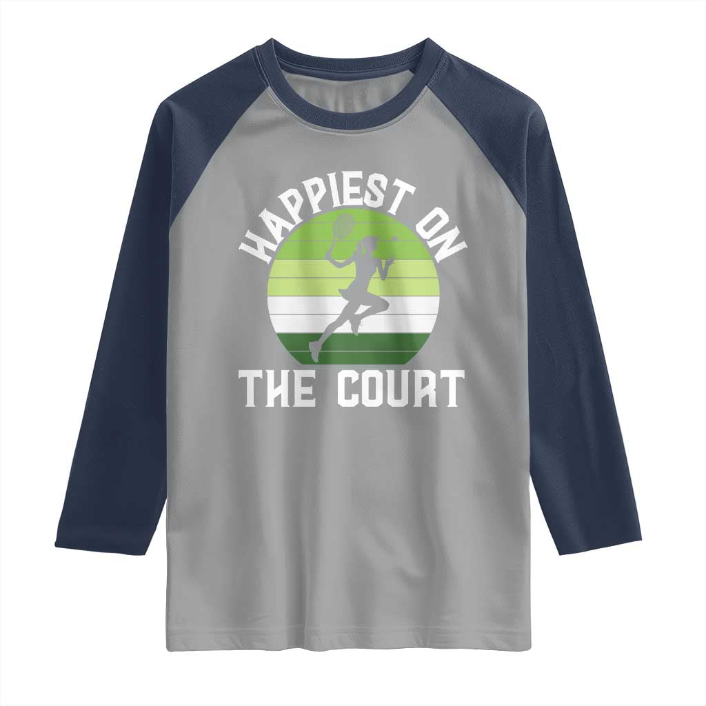 Happiest On The Court Raglan Shirt Vintage Retro Tennis Girl Gift - Wonder Print Shop