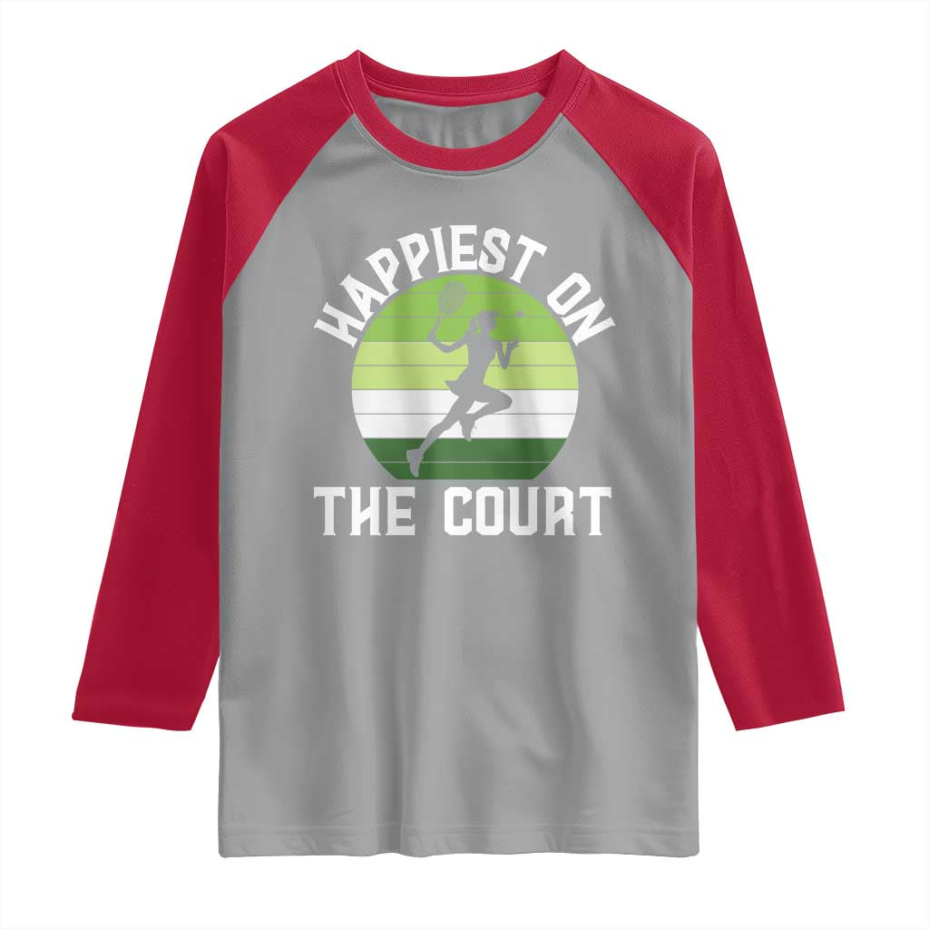 Happiest On The Court Raglan Shirt Vintage Retro Tennis Girl Gift - Wonder Print Shop