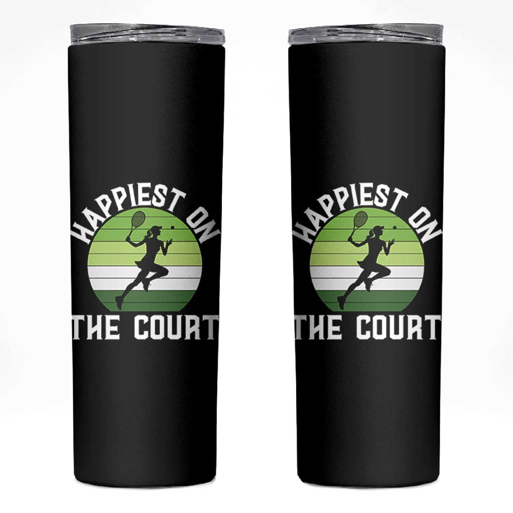 Happiest On The Court Skinny Tumbler Vintage Retro Tennis Girl Gift - Wonder Print Shop
