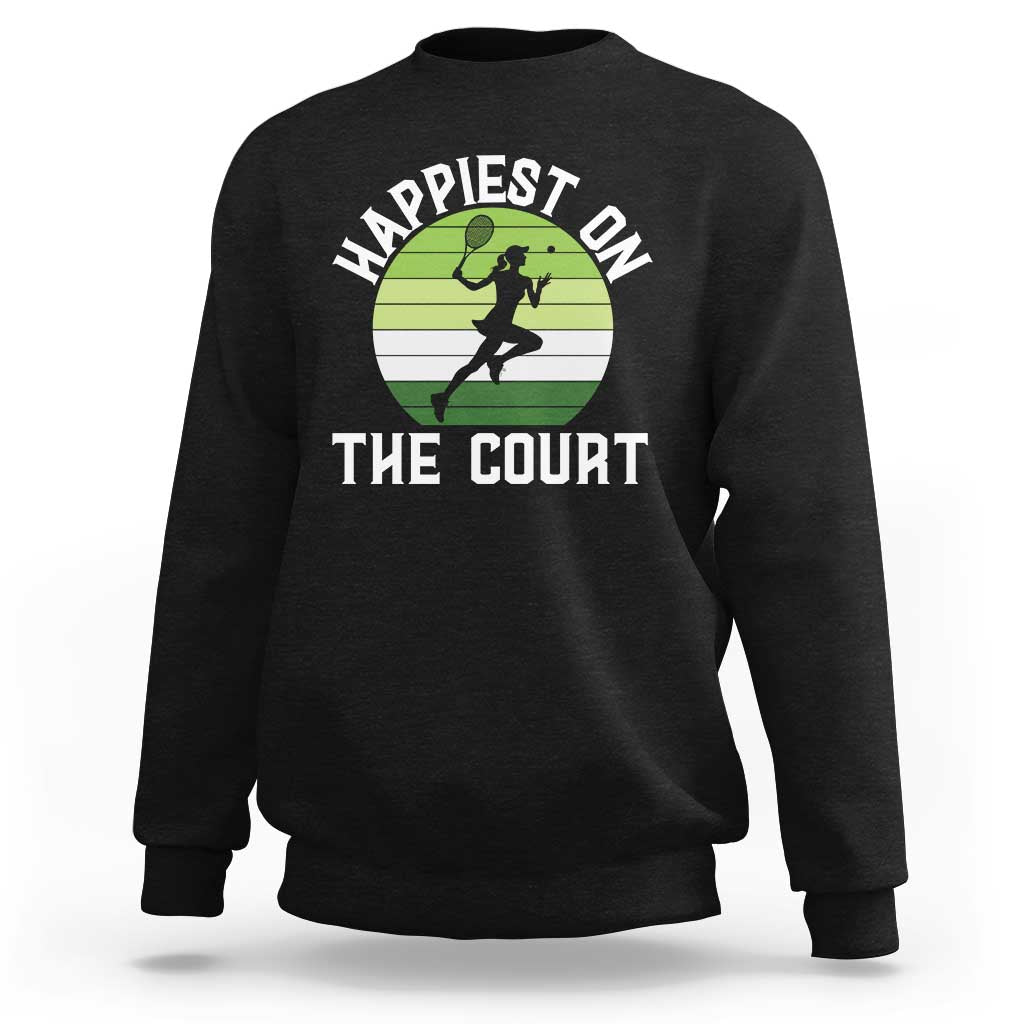 Happiest On The Court Sweatshirt Vintage Retro Tennis Girl Gift - Wonder Print Shop