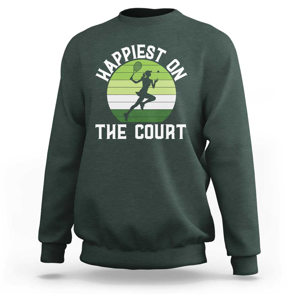 Happiest On The Court Sweatshirt Vintage Retro Tennis Girl Gift - Wonder Print Shop