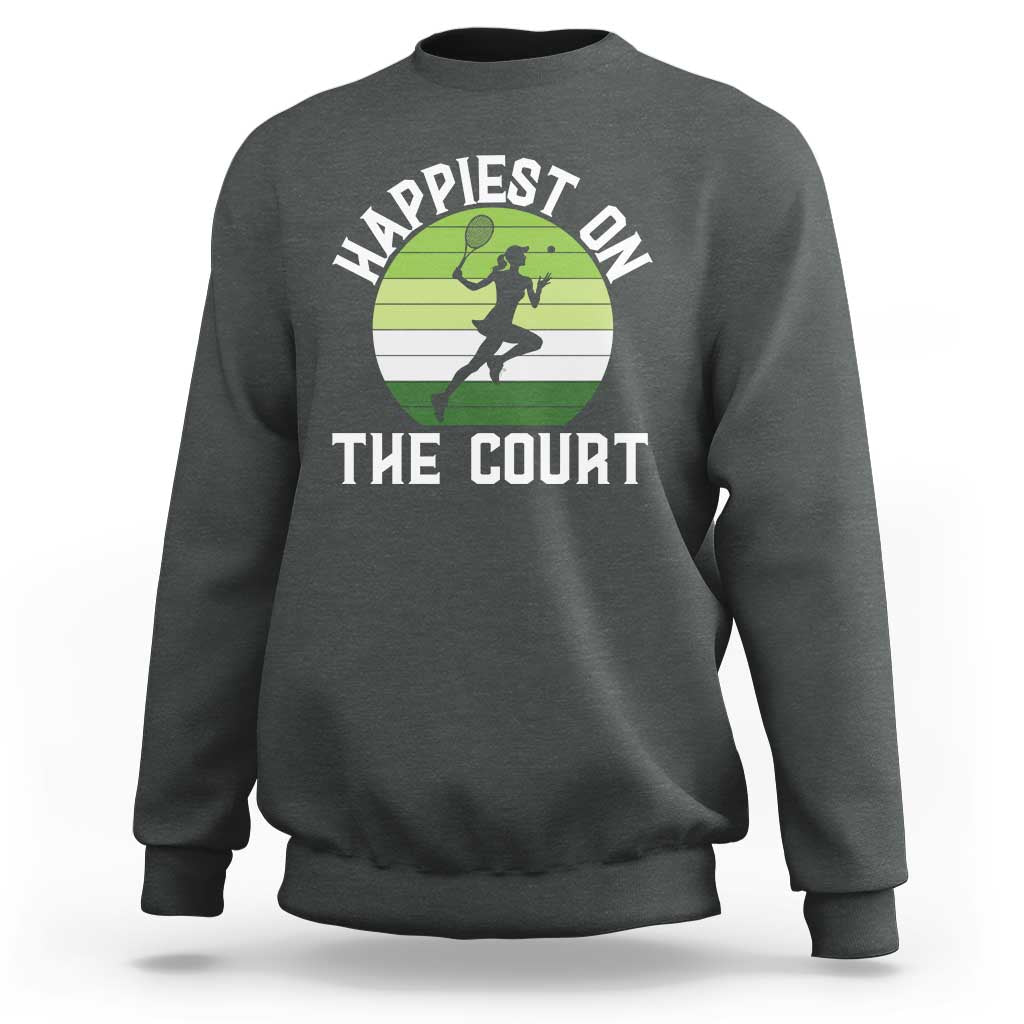 Happiest On The Court Sweatshirt Vintage Retro Tennis Girl Gift - Wonder Print Shop