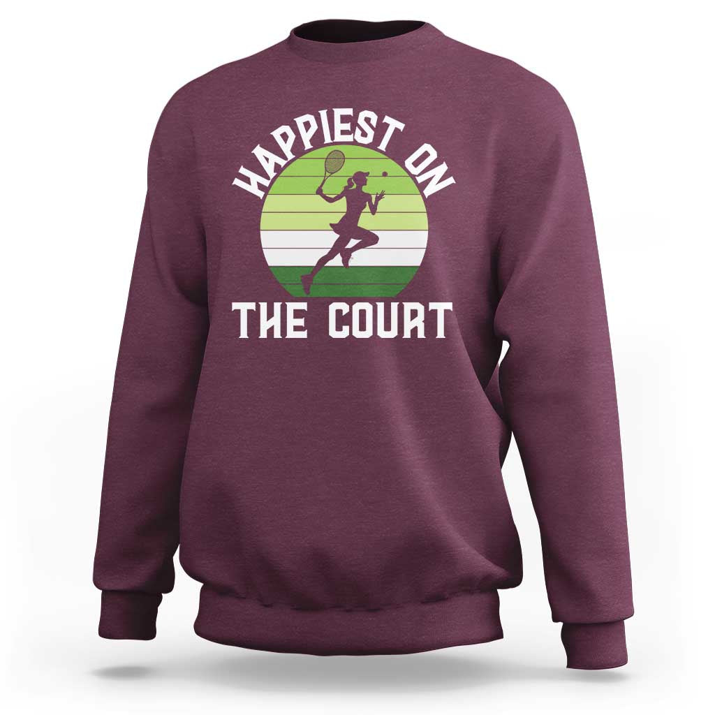 Happiest On The Court Sweatshirt Vintage Retro Tennis Girl Gift - Wonder Print Shop