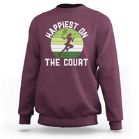 Happiest On The Court Sweatshirt Vintage Retro Tennis Girl Gift - Wonder Print Shop