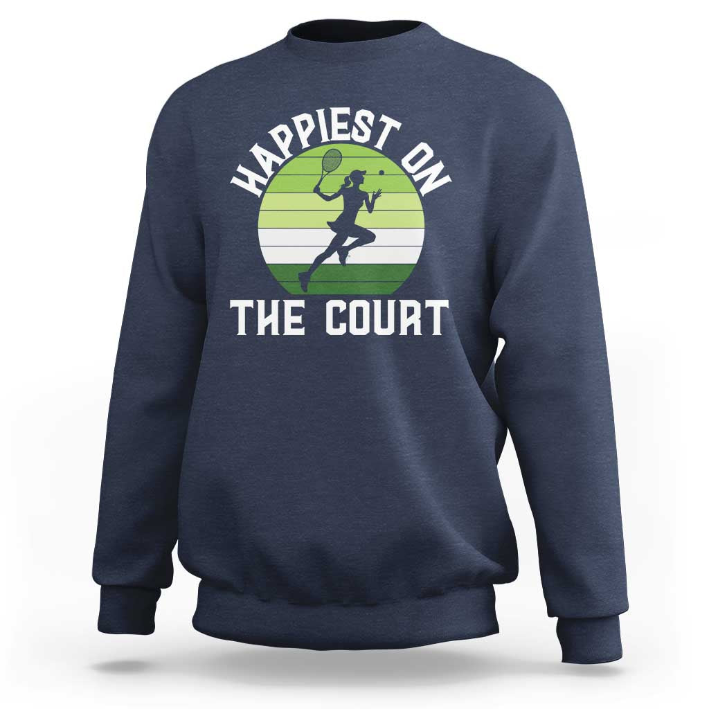 Happiest On The Court Sweatshirt Vintage Retro Tennis Girl Gift - Wonder Print Shop