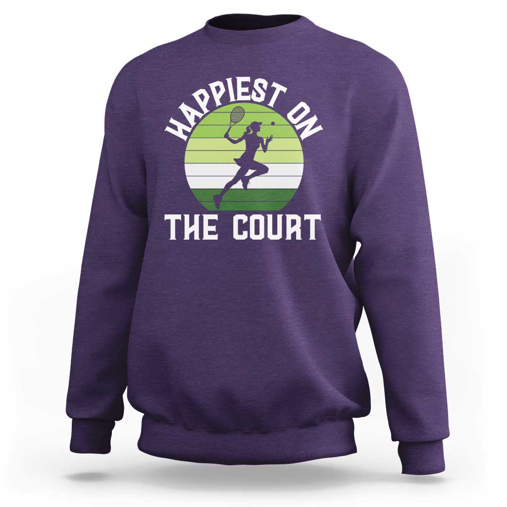 Happiest On The Court Sweatshirt Vintage Retro Tennis Girl Gift - Wonder Print Shop