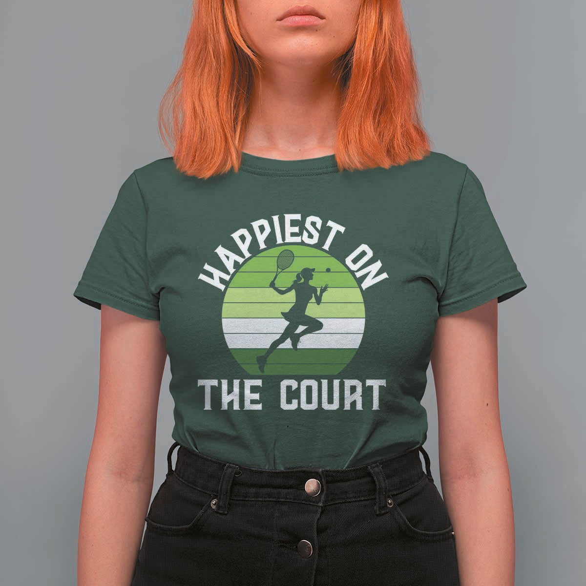 Happiest On The Court T Shirt For Women Vintage Retro Tennis Girl Gift - Wonder Print Shop