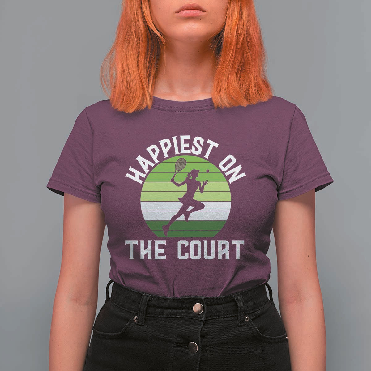 Happiest On The Court T Shirt For Women Vintage Retro Tennis Girl Gift - Wonder Print Shop