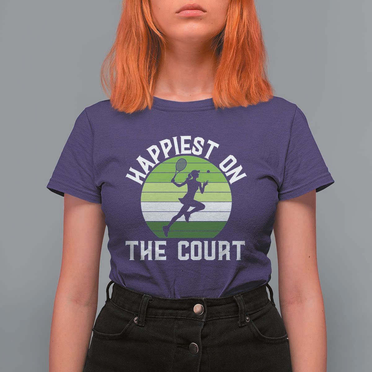 Happiest On The Court T Shirt For Women Vintage Retro Tennis Girl Gift - Wonder Print Shop
