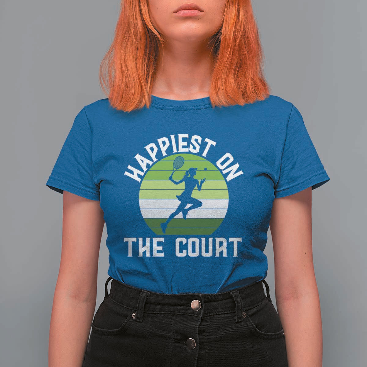 Happiest On The Court T Shirt For Women Vintage Retro Tennis Girl Gift - Wonder Print Shop