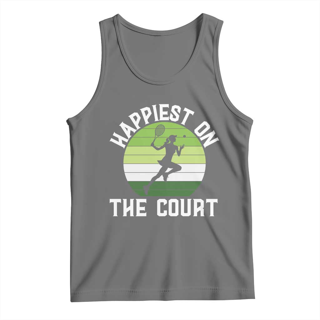 Happiest On The Court Tank Top Vintage Retro Tennis Girl Gift - Wonder Print Shop