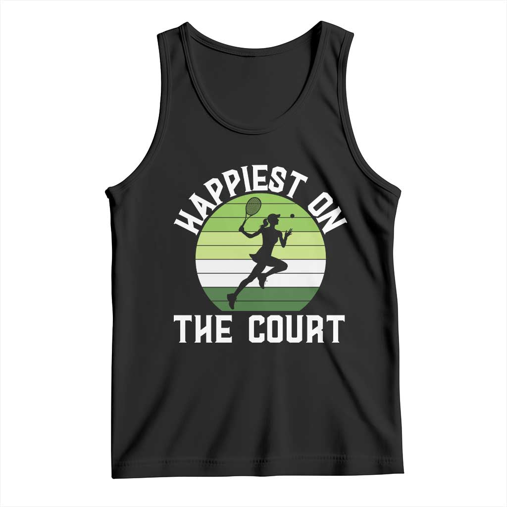 Happiest On The Court Tank Top Vintage Retro Tennis Girl Gift - Wonder Print Shop